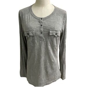 Athleta Gray Long Sleeve Button Up Pocket Tunic Top Women's med Roll up‎ tabs